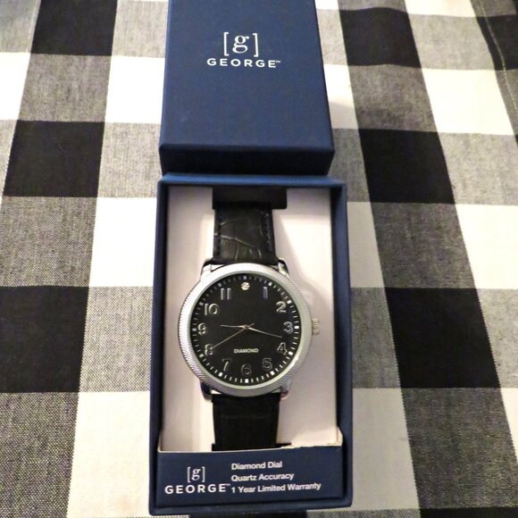 New In Box Men's George Brand Silver Watch Diamond Dial Quartz Accuracy - Picture 2 of 2